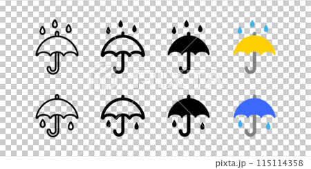かわいいシンプルな傘、雨の天気予報、ジメジメ梅雨、ベクターアイコンイラスト素材 115114358