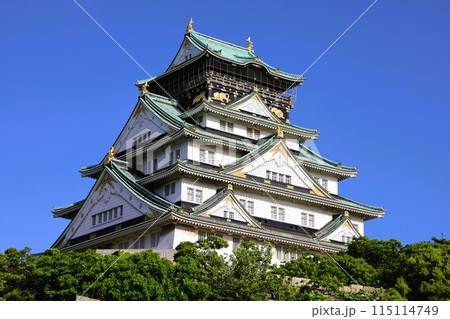 大阪城公園、タワマンのラウンジから望む新緑の大阪城、初夏、夏、春、大阪城、大坂観光、晴天の大阪城 115114749