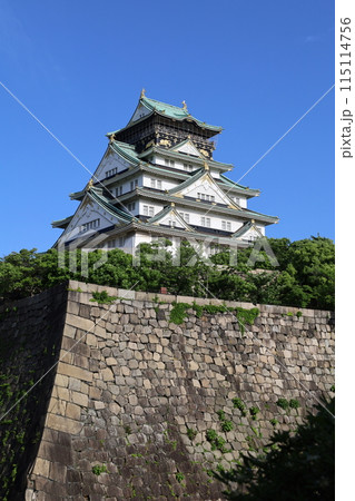 大阪城公園、タワマンのラウンジから望む新緑の大阪城、初夏、夏、春、大阪城、大坂観光、晴天の大阪城 大阪城公園、タワマンのラウンジから望む新緑の大阪城、初夏、夏、春、大阪城、大坂観光、晴天の大阪城 115114756