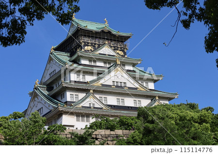大阪城公園、タワマンのラウンジから望む新緑の大阪城、初夏、夏、春、大阪城、大坂観光、晴天の大阪城 大阪城公園、タワマンのラウンジから望む新緑の大阪城、初夏、夏、春、大阪城、大坂観光、晴天の大阪城 115114776