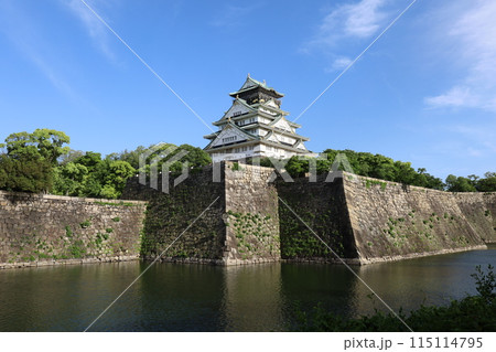 大阪城公園、タワマンのラウンジから望む新緑の大阪城、初夏、夏、春、大阪城、大坂観光、晴天の大阪城 115114795