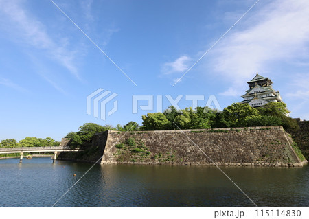 大阪城公園、タワマンのラウンジから望む新緑の大阪城、初夏、夏、春、大阪城、大坂観光、晴天の大阪城 115114830