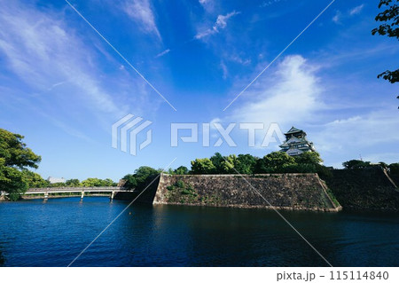 大阪城公園、タワマンのラウンジから望む新緑の大阪城、初夏、夏、春、大阪城、大坂観光、晴天の大阪城 115114840