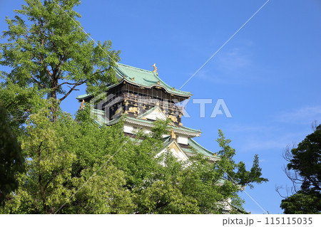大阪城、春、夏、初夏、秋、タワマンのラウンジから望む新緑の大阪城、大阪城公園、大阪観光、関西観光 115115035
