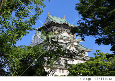 大阪城、春、夏、初夏、秋、タワマンのラウンジから望む新緑の大阪城、大阪城公園、大阪観光、関西観光 大阪城、春、夏、初夏、秋、タワマンのラウンジから望む新緑の大阪城、大阪城公園、大阪観光、関西観光 115115038