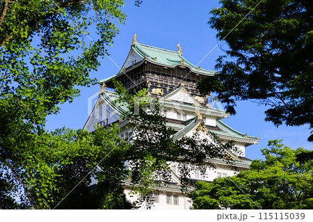 大阪城、春、夏、初夏、秋、タワマンのラウンジから望む新緑の大阪城、大阪城公園、大阪観光、関西観光 115115039