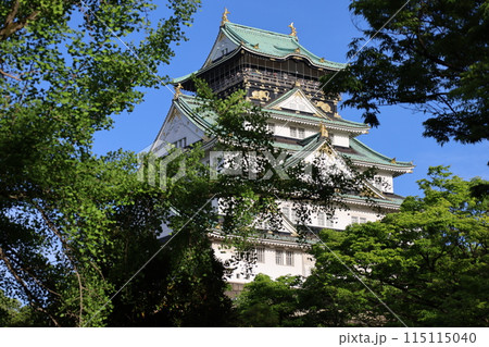 大阪城、春、夏、初夏、秋、タワマンのラウンジから望む新緑の大阪城、大阪城公園、大阪観光、関西観光 大阪城、春、夏、初夏、秋、タワマンのラウンジから望む新緑の大阪城、大阪城公園、大阪観光、関西観光 115115040