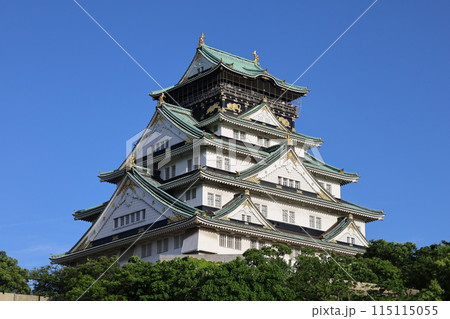 大阪城、春、夏、初夏、秋、タワマンのラウンジから望む新緑の大阪城、大阪城公園、大阪観光、関西観光 大阪城、春、夏、初夏、秋、タワマンのラウンジから望む新緑の大阪城、大阪城公園、大阪観光、関西観光 115115055