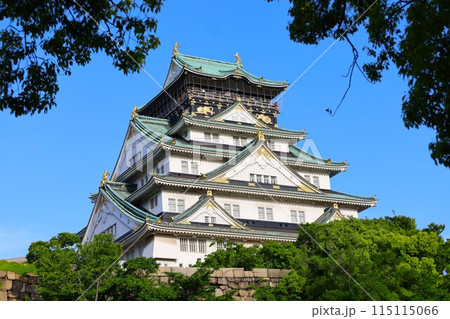 大阪城、春、夏、初夏、秋、タワマンのラウンジから望む新緑の大阪城、大阪城公園、大阪観光、関西観光 115115066