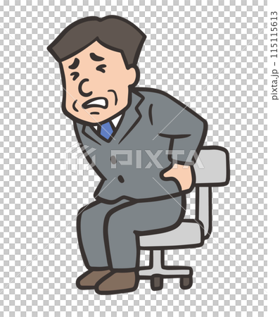 A middle-aged office worker who suffered back pain while sitting on a chair 115115613