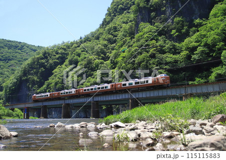 雄大な井倉峡を背景に伯備線を走る273系新型特急やくも_2024/5/17撮影 115115883