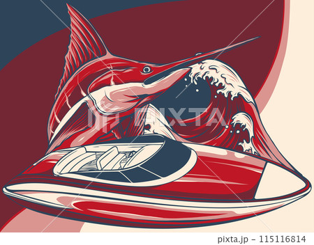 vector illustration of speedboat with marlin fish 115116814