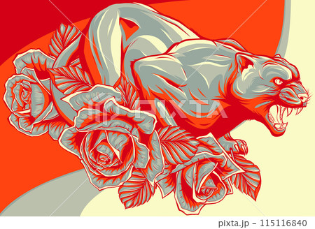 vector illustration of panther with roses on white background vector illustration of panther with roses on white background 115116840