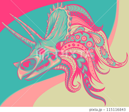 vector illustration of Triceratops skull with mandala ornaments vector illustration of Triceratops skull with mandala ornaments 115116843