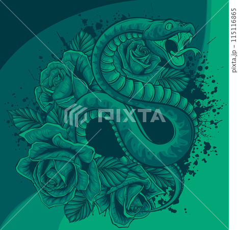 vector illustration of snake with roses and leaves 115116865