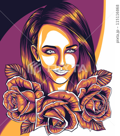 Vector illustration of Skull Woman with roses 115116868