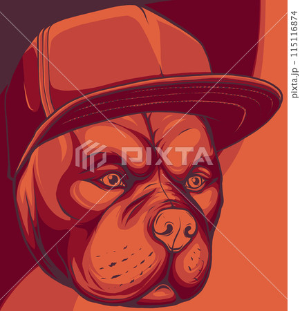 vector illustration of Pitbull dog in cap. vector illustration of Pitbull dog in cap. 115116874