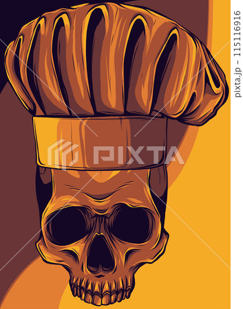 vector illustration of skull in chef hat 115116916