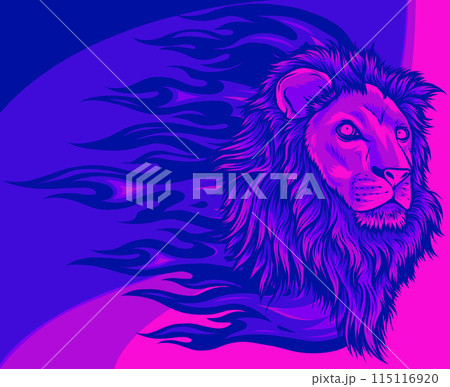 Head lion with flames isolated on white background. 115116920