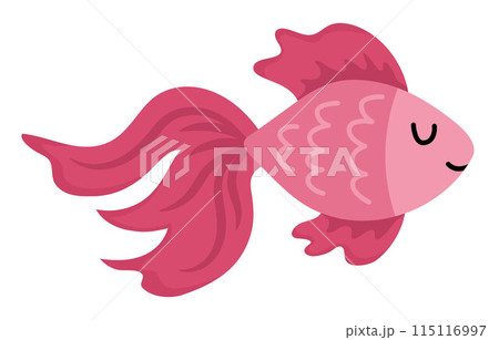 Vector pink abstract fish icon. Under the sea illustration with cute funny creature. Ocean animal clipart. Cartoon underwater or marine clip art for children isolated on white background Vector pink abstract fish icon. Under the sea illustration with cute funny creature. Ocean animal clipart. Cartoon underwater or marine clip art for children isolated on white background 115116997