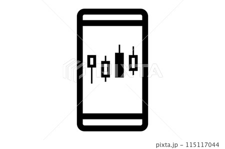 スマートフォン画面に表示されているFXチャートの黒の線画アイコン スマートフォン画面に表示されているFXチャートの黒の線画アイコン 115117044