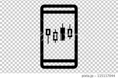 スマートフォン画面に表示されているFXチャートの黒の線画アイコン スマートフォン画面に表示されているFXチャートの黒の線画アイコン 115117044