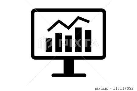 パソコン画面に表示されている折れ線グラフと棒グラフの黒の線画アイコン 115117052