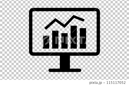 パソコン画面に表示されている折れ線グラフと棒グラフの黒の線画アイコン 115117052