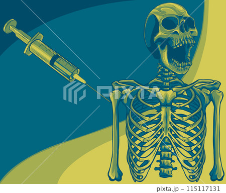 vector illustration of skeleton with injection vaccine vector illustration of skeleton with injection vaccine 115117131