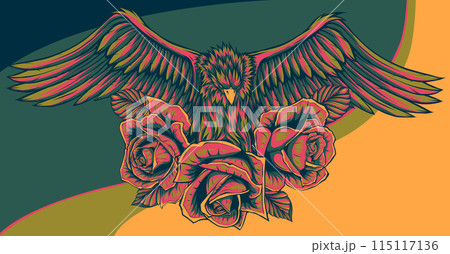vector illustraion of eagle with flower roses 115117136