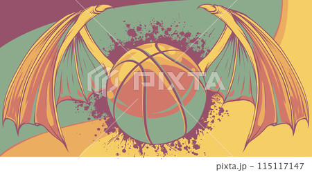 vector illustration of Basketball ball with bat wings. 115117147