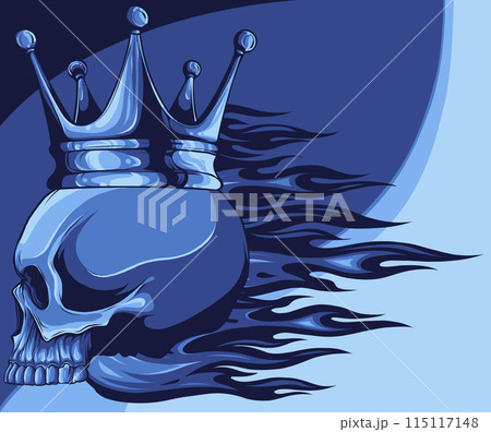 vector illustration of skull with crown and flames 115117148