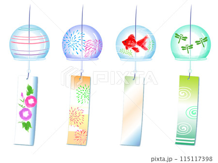 いろんな絵柄の夏向け風鈴イラスト素材　ベクター 115117398
