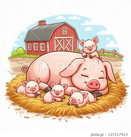 母豚と子豚たちのイラスト素材 [115117423] - PIXTA