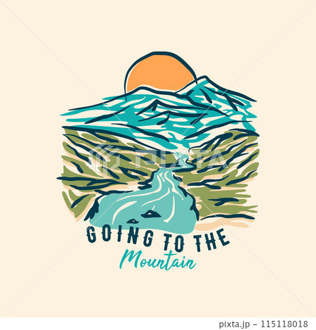 Vintage illustration of mountain landscape with letter Going To The Mountain Vintage illustration of mountain landscape with letter Going To The Mountain 115118018