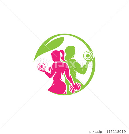 Healthy Life fitness Gym logo design template 115118019