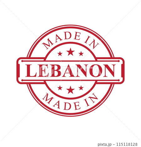 Made in Lebanon label icon with red color emblem 115118128