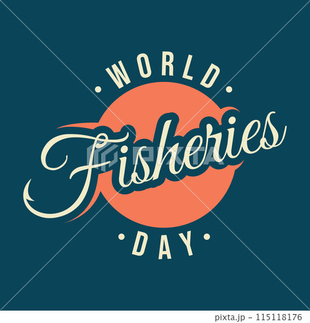 Letter World Fisheries Day with fishing hook on the word fisheries emblem design 115118176
