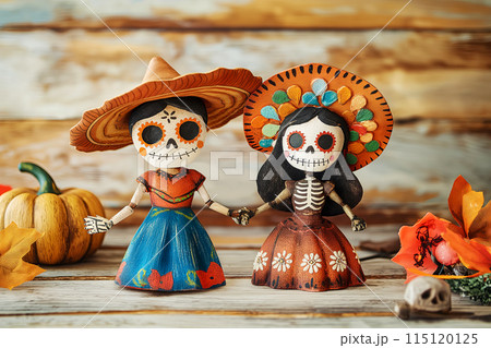 3D drawing of dolls for the Day of the Dead and All Saints Day, idea for a postcard 3D drawing of dolls for the Day of the Dead and All Saints Day, idea for a postcard 115120125