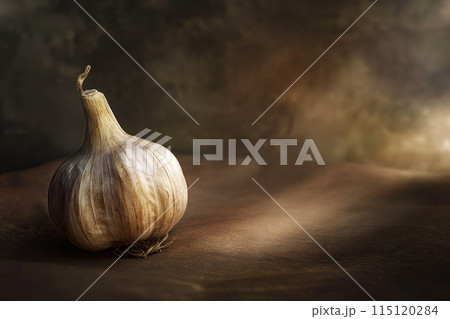 Garlic on a brown background Garlic on a brown background 115120284