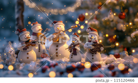 Snowmen-musicians playing Christmas melodies on...のイラスト素材 [115120466 ...