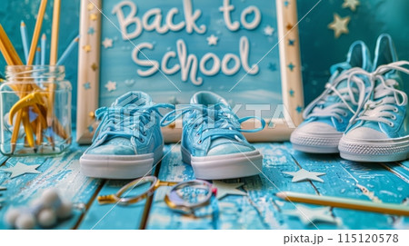 Back to School Chalkboard Sign on Fall Leaves 115120578