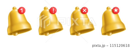 Yellow notification bells with various signs on white background 115120618