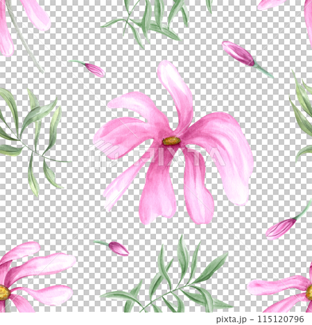 Pink multi petalled flowers and greenery....のイラスト素材 [115120796] - PIXTA