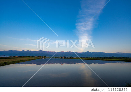 【初夏素材】初夏の安曇野の田園風景・朝景【長野県】 【初夏素材】初夏の安曇野の田園風景・朝景【長野県】 115120833