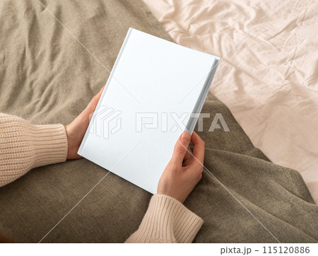 Book mockup with cover. Blank magazine template, white handbook. Mock up background design for story 115120886