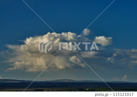 Blue sky clouds ireland bog landscape 115121017