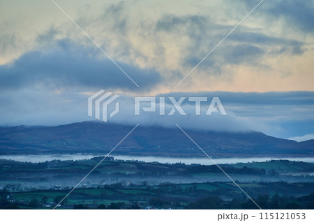 ireland mountains morning light mist fog 115121053