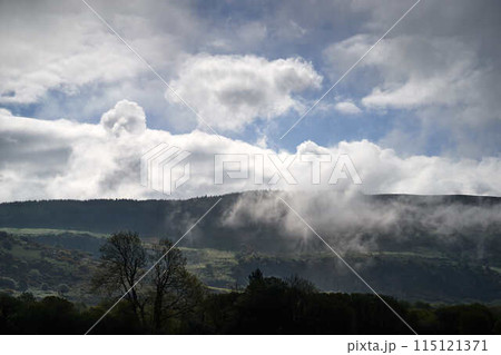 ireland bog land cloudy valley  115121371