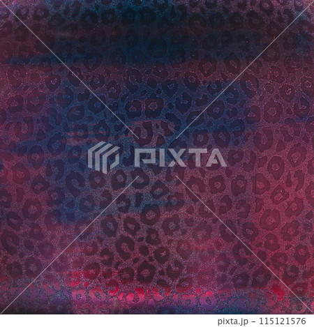 Leopard stain pattern. Blotch texture. Pink blue color gradient glossy fabric ornate wave material grain effect art illustration abstract background. 115121576